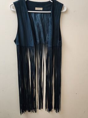Pronto OS Long Fringe Vest Festival Boho Hippie Western Cowgirl Country Concert
